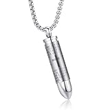 MONIYA Stainless Steel Urn Necklace For Ashes Bullet Shaped Cremation Urn Jewelry Lords Prayer Mens Urn Pendant Necklace Waterproof (Silver Tone)