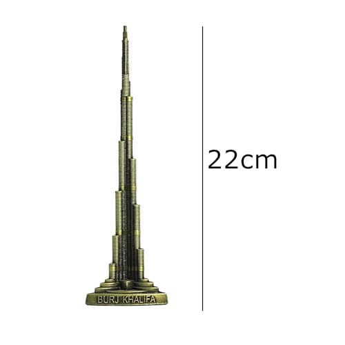 Image of Dubai Burj Khalifa Tower Miniature, Dubai City Landmark, Souvenir, Model, Replica, Monuments, Decorative Showpiece for Home, Antique Finish (22cm) (S3)