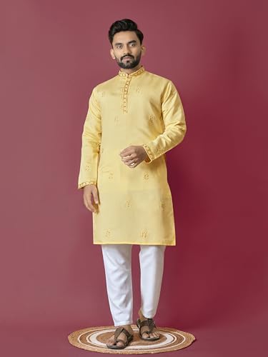 Men's Embroidered Roman Silk Kurta with Pajama -Ethnic Wear for Weddings, Festivals & Traditional Events3