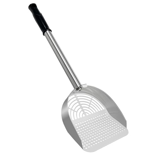 LIHOOOOM Cat Litter Scoop Deep Shovel Detachable Long Handle Litter Scooper Metal Cat Litter Scoop Stainless Steel Cat Litter Scoop Kitten Pooper Lifter Kitty Metal Scooper with Holder Round Hole