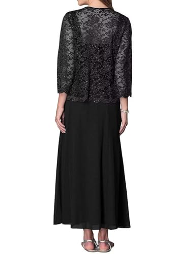 2 Pieces Lace Mother of The Bride Dresses with Jacket for Wedding Chiffon Long Formal Evening Gowns with 3/4 Sleeve FT0053