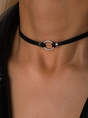 Sacina Goth Hippie O Ring Choker, Black Faux Leather Choker, Halloween Christmas New Year Jewelry Gift For Women3