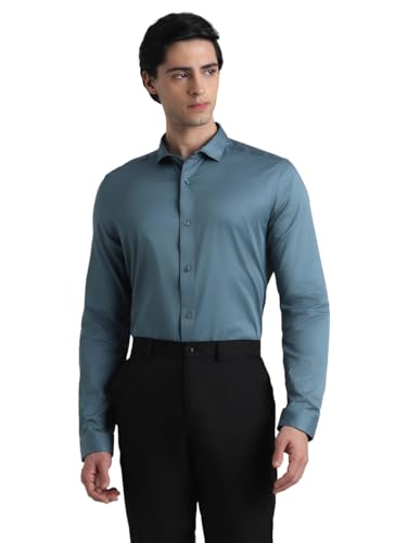 Image of Jack & Jones Men's Cotton Slim Fit Solid Opaque Checked Spread-Collar Casual Shirt