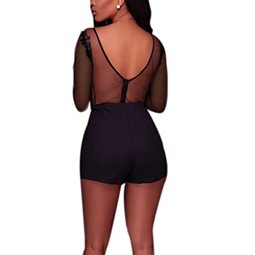 Image of RARITYUS Women Sexy Lace Bodysuit Jumpsuit See Through Mesh Sleeveless /Long Sleeve Tops Swimsuit for Party Outfit