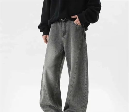 Men Wide Leg Jeans Patchwork Spliced Denim Pants Loose Fit Straight Casual Trousers4