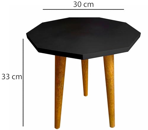 Image of Furniture Cafe Octagon Accent Side Table - Modern Geometric End Table with Solid Wood Legs for Living Room, Bedroom, Balcony & Office (White Top)