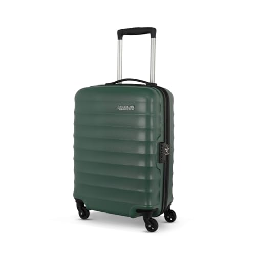 Image of American Tourister Polycarbonate Barcelona 55 Cms Small Spinner 4 Wheels Hardside Cabin Suitcase with A 3-Digit Combination Lock & Pack Smart Interiors- Forest Green, H-40 Cm