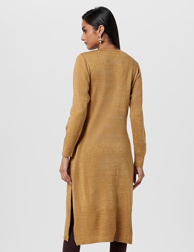 Image of Aurelia Women Acrylic Straight Fit Gold Lurex Solid Yarn Dyed Straight Kurta
