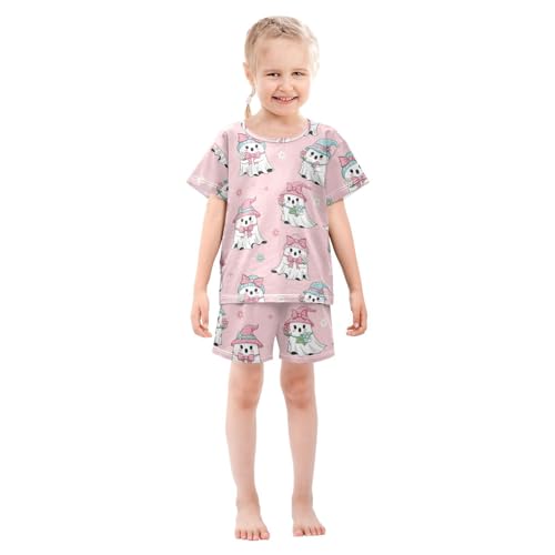 Pajama Short Sets Cute Ghosts with Flowers Soft Cotton Summer Sleepwear 2 Piece PJS Size 5-14T4