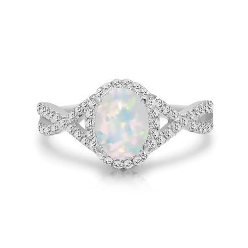 10K 14K 18K Gold Opal Infinity Engagement Ring for Her Women, 1 Carat Center Oval-cut White Opal Ring Jewelry Gift for Anniversary Wedding
