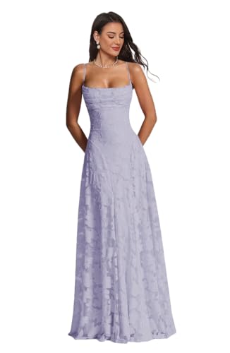 Laces Floral Prom Dresses Spaghetti Strap Floor Length Bridesmaid Dress Cowl Neck Sleeveless Lace-up...