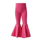 Kids Toddler Little Baby Girl Ruffle Leggings Bell Bottom Flare Pants Cotton Long High Waist Solid Color Tights Fall Winter Outfit Workout Yoga Gymnastics Dance Casual Trousers Hot Pink 3-4 Years