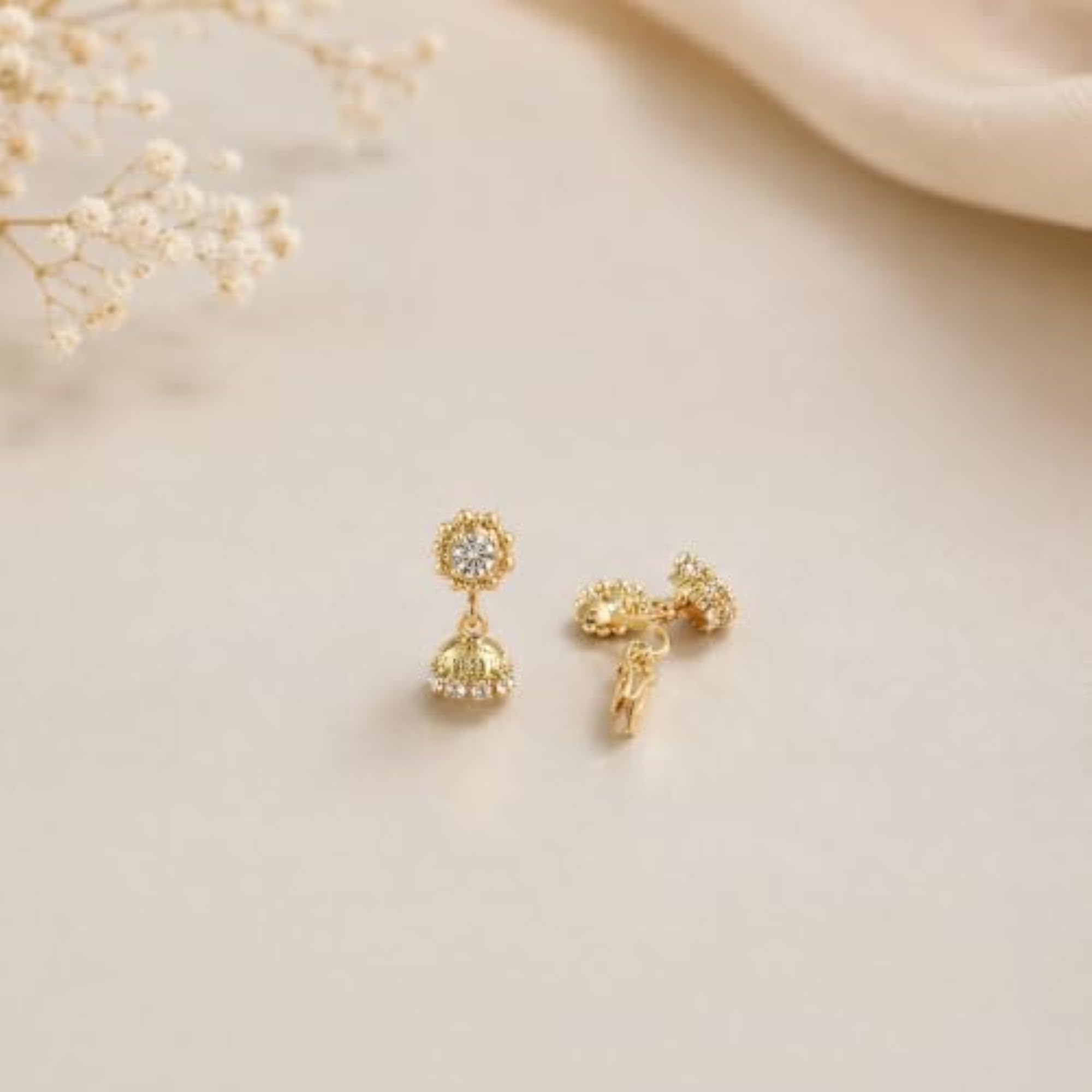Clip-On Jhumka Earrings with Crystal Stone Accents
