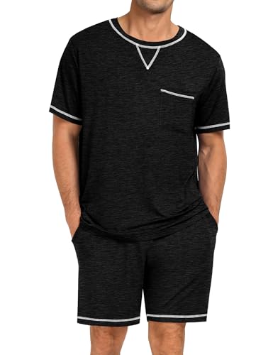 Image of SWOMOG Mens Pajamas Set Summer Sleepwear Short Sleeve Pjs Set Soft 2 Piece Lounge Set Comfy Loungewear with Pockets