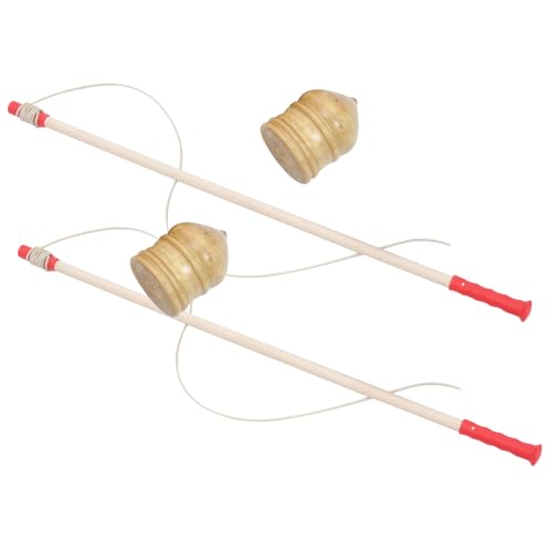 FELTECHELECTR Unisex Gyro Toys Set Boys and Girls Solid Wood Gyro for Outdoor Fun Sturdy Handle Great Present