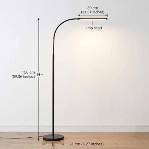 Image of XERGY Modern Slim LED Floor Lamp with Adjustable Gooseneck, 3 Color Mode, Reading & Standing Light for Living Room, Bedroom, Office & Study- Neutral White (Height-150cm, Black)