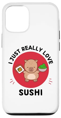 Custodia per iPhone 14 Pro Kawaii Capybara Adoro davvero il sushi