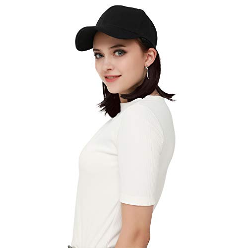 SEIKEA Attached Bob Hair with Cap Short Wig Hat Extension Synthetic Invisible Size Adjustable - Black Brown