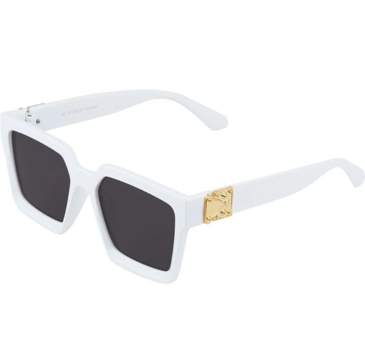 Square Sunglasses in White with Dark Lenses and Gold Accent, Oversized Retro Style-image-32