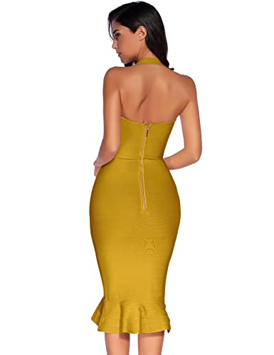 Image of meilun Womens Halter Fishtail Bandage Party Dress Elegant Wedding Guest Dress