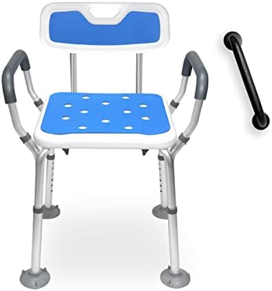 Shower Chair with Arms Heavy Duty Bath Chair with Back Inside Shower Transfer Bath Seat Padded Bench Portable Lift Height Adjustable Legs for Bathtub Non-Slip feet