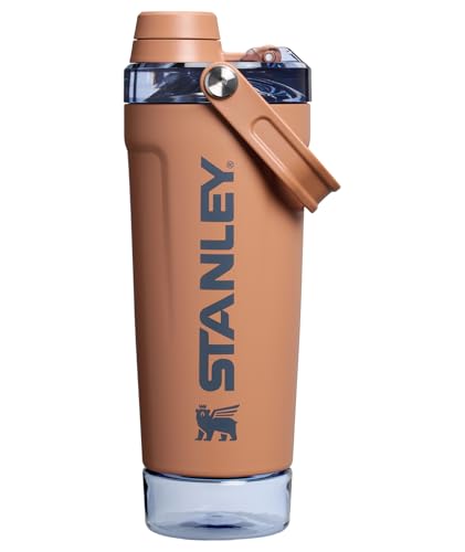 Stanley Activate Shaker Bottle 20 oz | Leakproof Insulated Stainless Steel Shaker Cup | Base Storage and Twist On Fast Flow Lid | Protein Shakes and Pre Workout Powder | BPA-Free | Toast