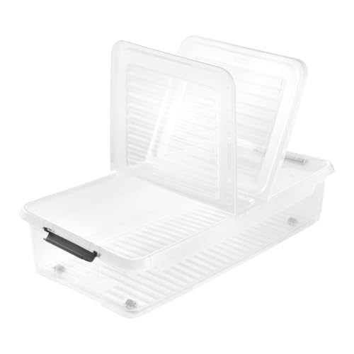 keeeper Unterbettbox mit Deckel, 77 x 38 x 16 cm, 33 L, Aufbewahrungsbox, Transparent