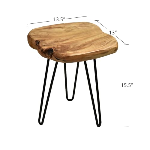 WELLAND Live Edge Side Table with Hairpin Legs, Natural Edge Side Table, Small Nightstand Wood, 15.5" Tall