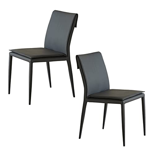 SJIALEN Leather Dining Chairs Set of 2, Living Room Bedroom Balcony Upholstered Side Chair Carbon Steel Frame Office Chair Kitchen Chair (Color : Black, Size : 47x51x88cm)