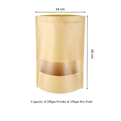 Image of ESKO Stand Up Ziplock Pouch - Reusable, Airtight Kraft Paper Storage Pouch(Brown)| 14X20 Cm(Pack Of 25)