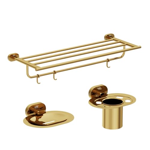 Image of LAPO 304 Stainless Steel Combo Bathroom Accessories Set (24 inch Towel Rack, Single Soap Holder, Tumbler Holder) Bathroom Accessories- (Kik- 3 Piece Combo Set,Gold Finish)