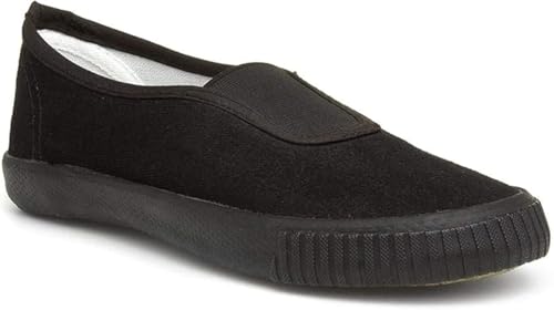 Unisex Black Canvas Plimsolls – Kids Adults Slip-On Pumps Ideal for PE School Sport Gym Trainers (Adult 7)