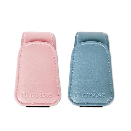 Image of TILDOSAC 2 Pack Sunglasses Holder for Car Visor, Leather Magnetic Sunglass Holder for Car with Clip (Blue+Pink)