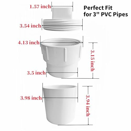 Image of 3-Inch PVC Sewer Cleanout Cap with Adapter & coupling -White Removable Cap fitting for outdoor Drainage,waste, line & sewer systems- durable, easy to install (3 inches)
