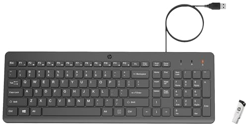 Image of HP 150 Wired Keyboard, Quick, Comfy and Ergonomically Design, 12Fn Shortcut Keys, Plug and Play USB Connection and LED Indicator, 3 Years Warranty & v236w USB 2.0 64GB Pen Drive, Metal, Silver