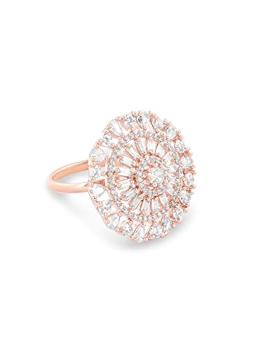 Image of ZAVERI PEARLS Rose Gold Dazzling Cubic Zirconia Party Bling Statement Brass Adjustable Finger Ring For Women-ZPFK16099