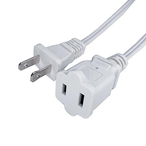 2 Foot Extension Cord Small White Extension Cord for Indoor Use 2 Prong USA Outlet Saver Power Cord Cable Outlets for NEMA 5-15P to NEMA 5-15R Ideal for Holiday Lights Lamps Christmas Decor