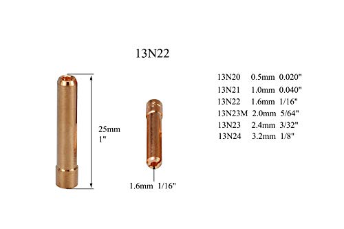 Image of RIVERWELD TIG Welding Collets 13N22 1 /16 inch & 1.6mm for WP 9 20 25 10pcs | Fit DB PTA SR WP 9 20 25 TIG Welding Torch