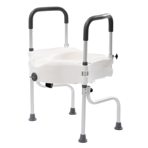 HUOMMGS Rehausseur de WC avec accoudoirs - Hauteur réglable - Capacité de charge : 150 kg - Pour personnes âgées - Avec 2 pieds de support pour toilettes familiales, bain