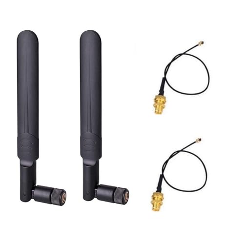 KHIYQILO WiFi Antena RP-SMA Macho 8dBi 2.4GHz 5GHz 5.8GHz Juego de 2 Antenas de Doble Banda Cable Coaxial MHF4 a Hembra RP-SMA 25cm para Cámara IP ESP32 Tarjeta de Red M.2 NGFF Router WiFi
