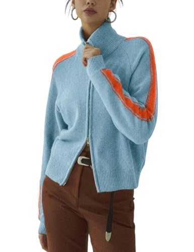 Image of Qiaomai Womens Cardigan Sweaters Zip Up Long Sleeve Knit Sweater Jacket Open Front Outerwear Coats