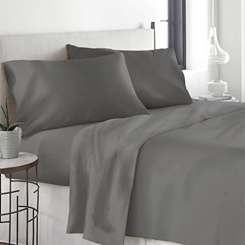 LARA MORADA - Set Completo Lenzuola Matrimoniali, 100% Cotone, Made In Italy, Tinta Unita, Per Letto Matrimoniale 2 Posti, Grigio Topo