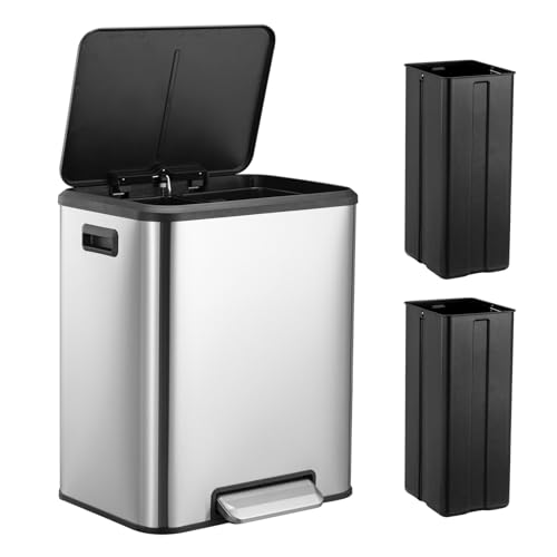 Caneca de basura doble con pedal 30L acero inoxidable