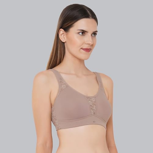 Image of SOIE Women's Full Coverage Minimizer Bra|Non Wired, Non Padded, Triple Layered Cups|Breathable Stretch Cotton with Lace & U-Back Support