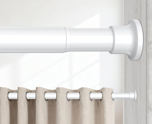 BSYXLSX Tension Rods 48 to 84 Inch 1 Heavy Duty Adjustable Spring Tension Curtain Rod - Non-Slip No Drill Shower Curtain Rod for Bathroom Window Closet & Doorway White