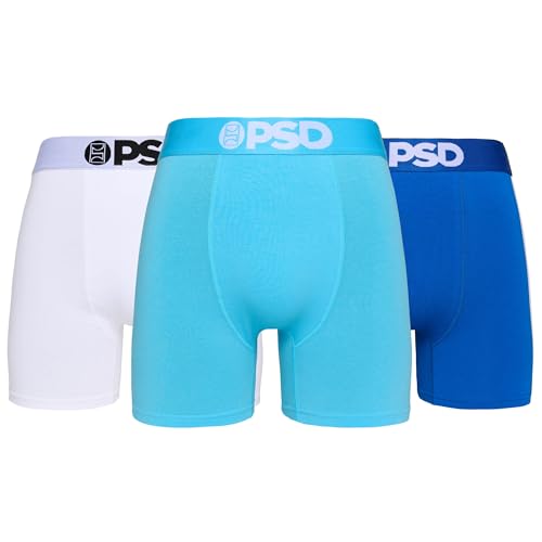 PSD Underwear Mens Sky Cotton Solid Mid Length Boxer Brief 3 Pack Multi L