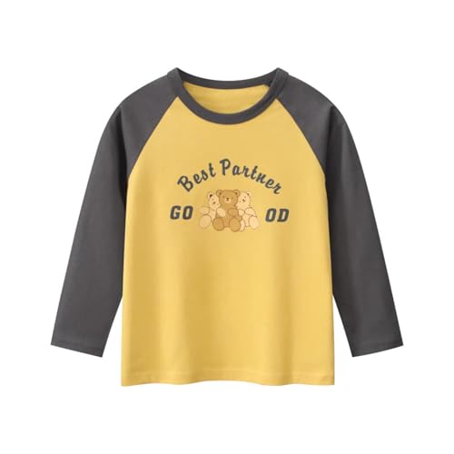 Newborn Baby Girls Cartoon Graphic T-Shirt Soft Creneck Cotton Long Sleeve Blouses Tee Tops for Little Kids (Yellow,120/4-5 Y,Unisex,Big Kid,US,Age,4 Years,5 Years)