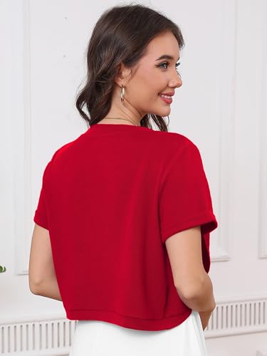 Image of Heymoments Women's Short Sleeve Bolero Shrugs Lightweight V-Neck Open Front Cropped Cardigan (S-2XL)