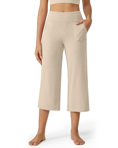 Image of G4Free Capri Pants for Women Wide Leg Yoga Dress Cropped Pants Capri Leggings with Pockets for Casual Summer
