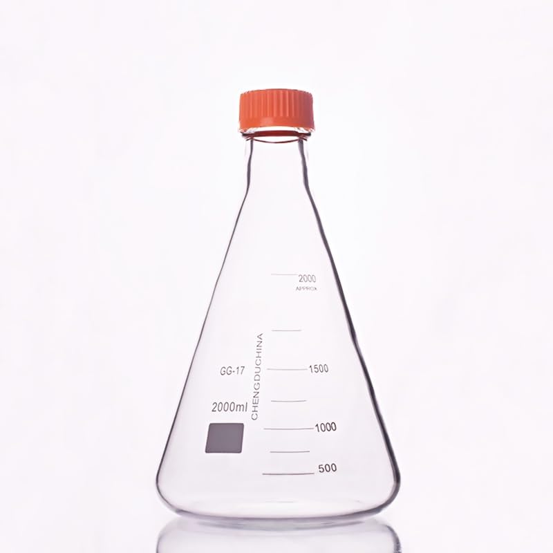 Szklana kolba Erlenmeyera z szeroką szyjką, Kolba trójkątna ze szkła borokrzemianowego o wysokiej zawartości borokrzemianu, 250-2000 ml, do użytku laboratoryjnego(2000ml)